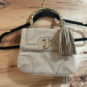 Talbots Leather Snake Embossed Clutch with Gold Bamboo Handle